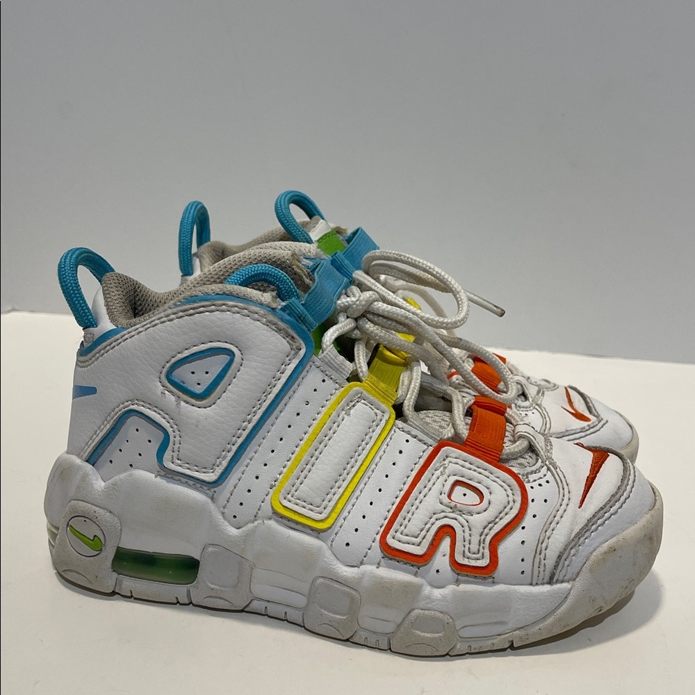 Nike Air More Uptempo BP White/Baltic Blue-Opti Yellow Toddler Size 12C Sneakers - Picture 2 of 10